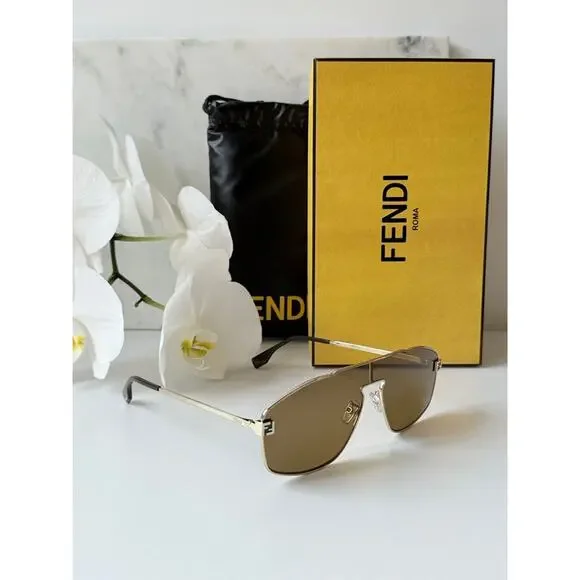 NEW Fendi FE40129U Sky Gold Metal Unisex Sunglasses $520